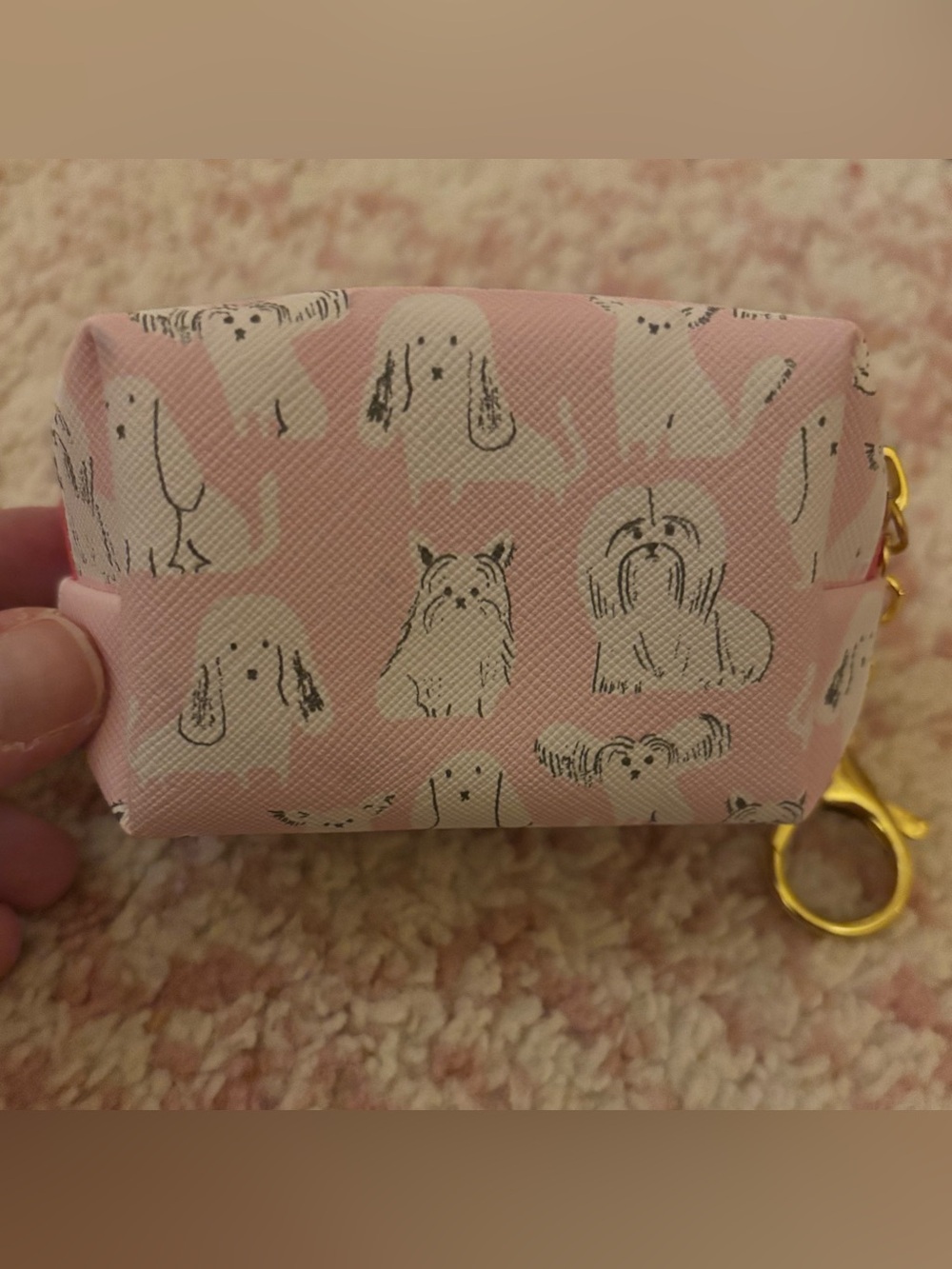 Studio Oh! Pink Dog Print Mini Accessory Pouch with Gold Keyring